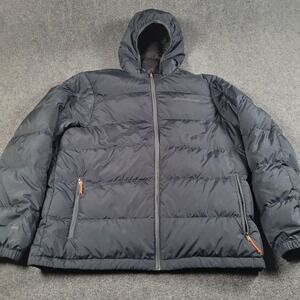 Eddie Bauer Jacket Mens Large Gray Wide Channel Hooded Down Puffer Zip Insulated